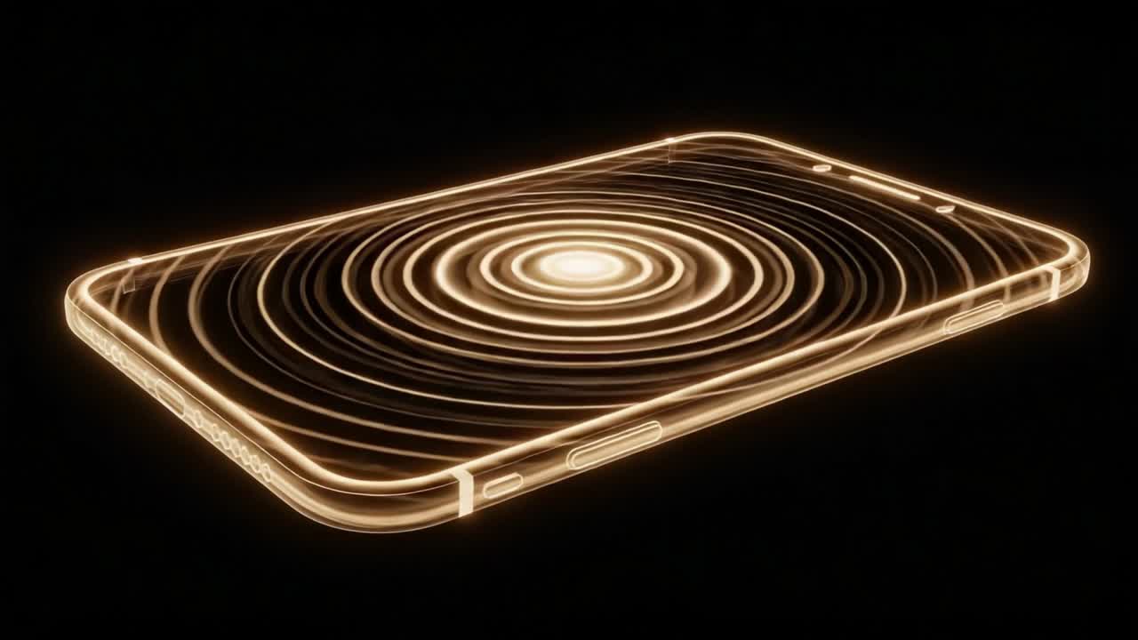 A Golden Spectrum of Waves Displayed on a Modern Smartphone, Illustrating Vibrations and Energy Flow in a Captivating Visual Effect