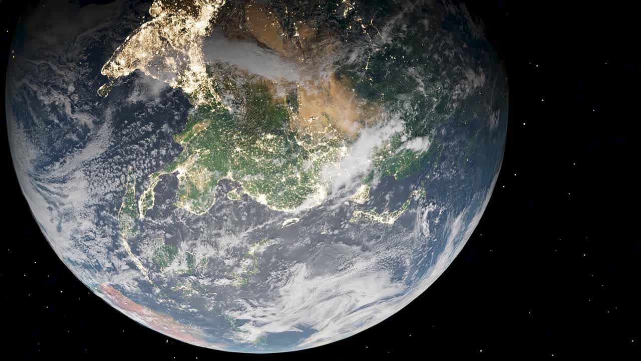 la tierra vista desde el espacio con foco en asia