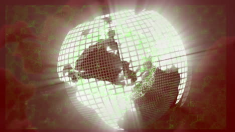 Animation of digital brain over globe on red background