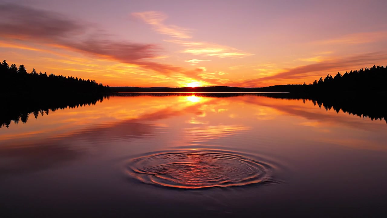 Beautiful sunset reflecting on the calm surface of a lake