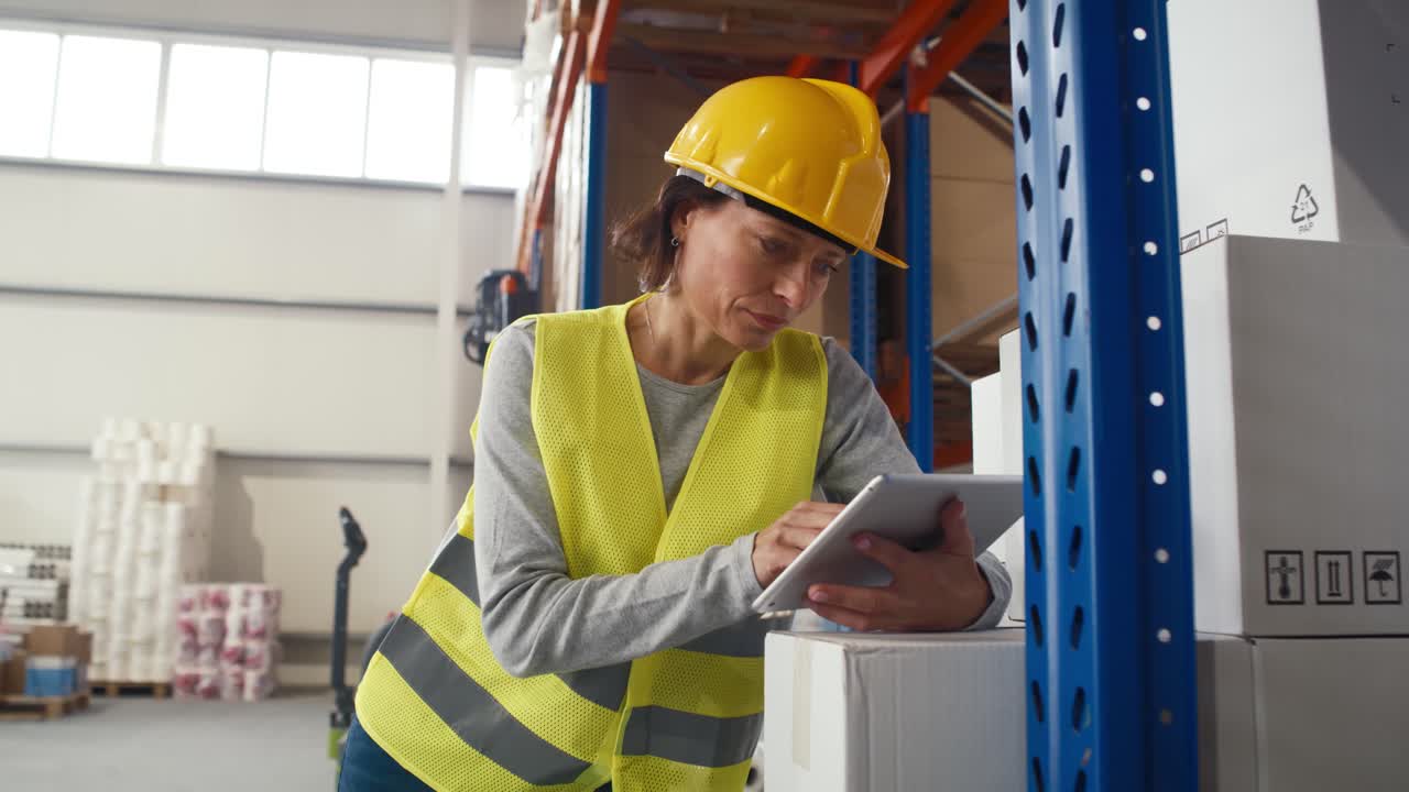Caucasian elegance woman working in warehouse.
