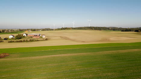 herfstvelden en windturbines of windmolens op de achtergrond