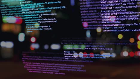 animación del procesamiento de datos sobre la ciudad por la noche