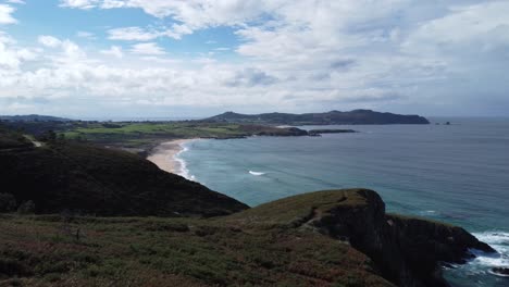 drone-flies-over-beautiful-ponzos-beach-in-galicia-in-northern-spain-at-the-atlantic-ocean,-sunny