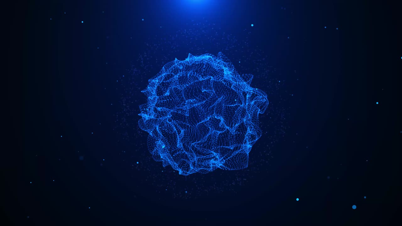 Abstract digital energy sphere ring connecting dots lines wireframe technology waves of magical big