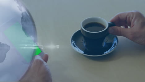animación de globo sobre la mano sosteniendo una taza de café