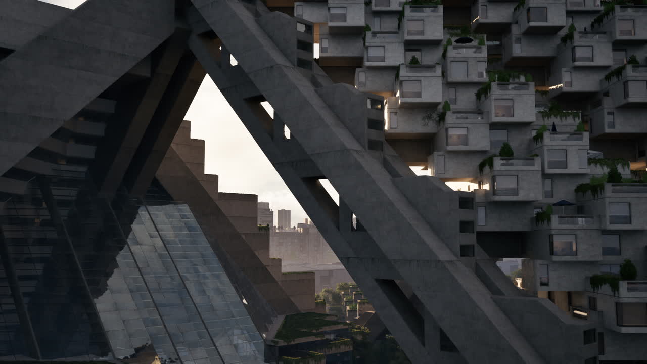 un paisaje urbano futurista con un rascacielos moderno