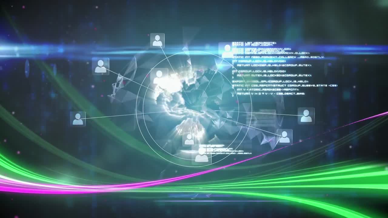 데이터 처리 및 아이콘과 함께 지구의 애니메이션