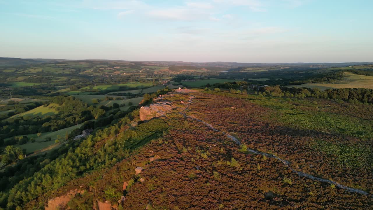 The stunning spiritual Cloud at Bosley on a full moon weekend at sunset , Staffordshire UK - drone clockwise rotate