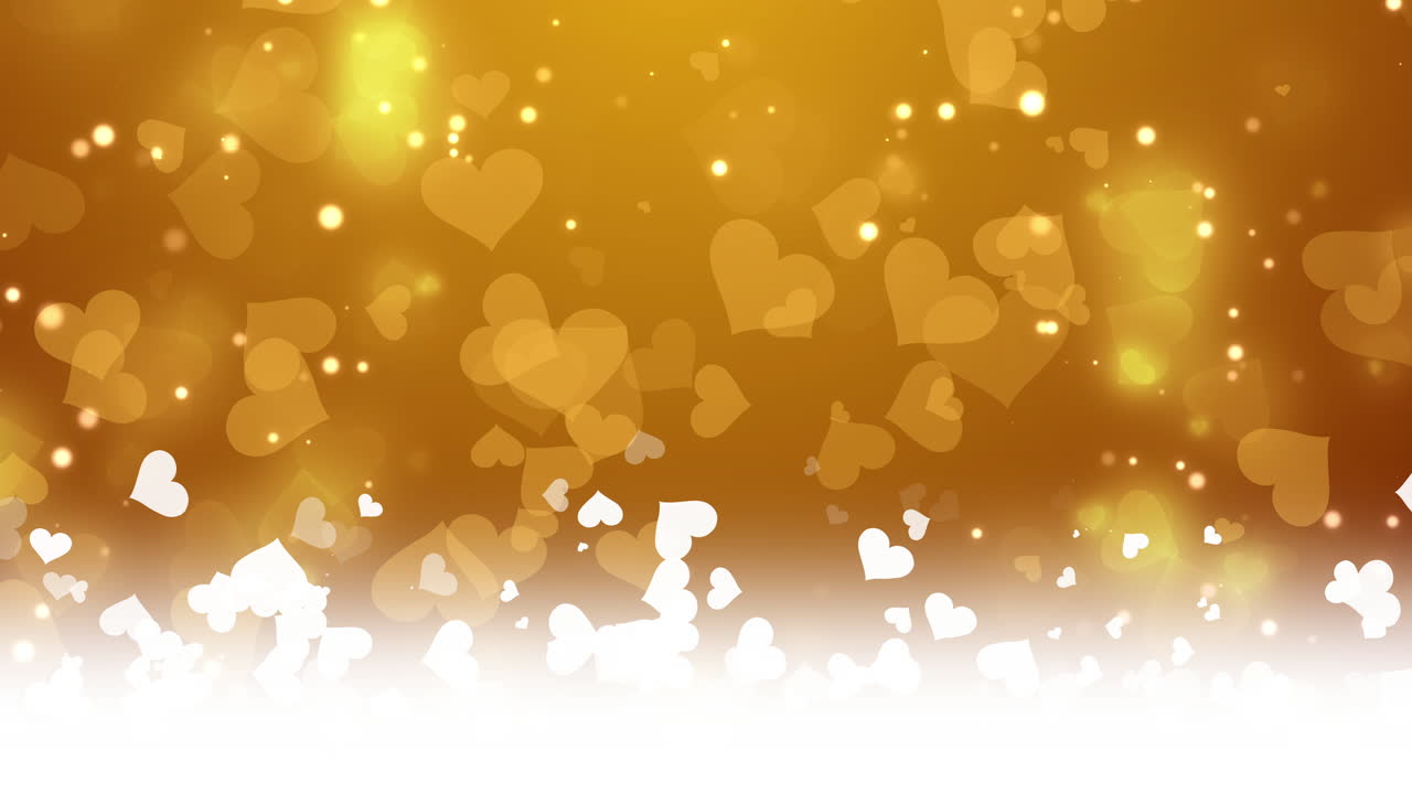 Animated yellow heart shine. Loop background for Valentine day, holiday. Flat animation with white ribbon. Copy space.