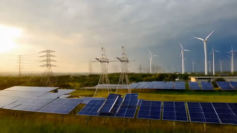 renewable energy farm with solar and wind power