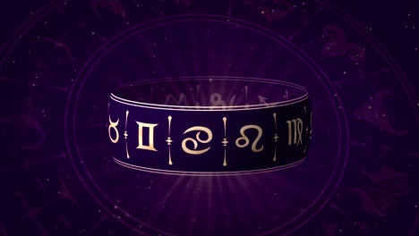 horoscope wheel, zodiac circle on the dark background with glowing particles