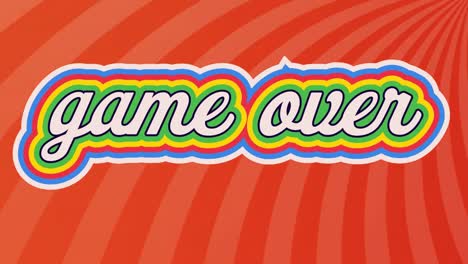 Animation-of-colorful-game-over-text-against-striped-loop-orange-background