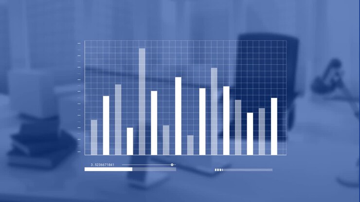 Animazione di elaborazione dati finanziari su computer su scrivania in ufficio