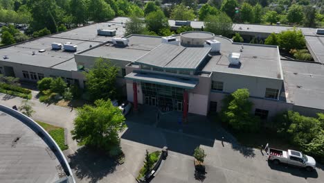 orbiting drone shot of the south seattle college library