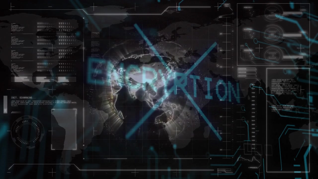 Cyber Security Concept with Encryption Text on Global Digital Interface