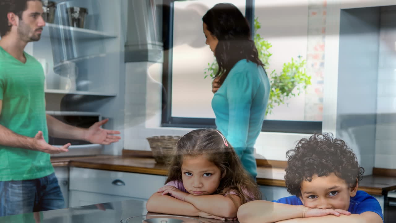 개념적 디지털 애니메이션 부모가 싸우는 동안 고통받는 아이들 4k