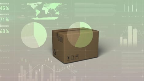animación del procesamiento de datos financieros en una caja de cartón