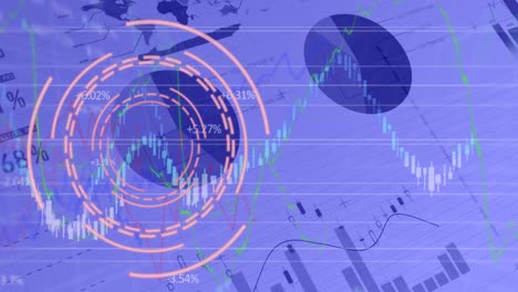 Animation-Des-Scope-Scannens,-Der-Statistiken-Und-Der-Datenverarbeitung-Auf-Violettem-Hintergrund