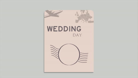 closeup wedding day text and  passport with navigate compass and hearts