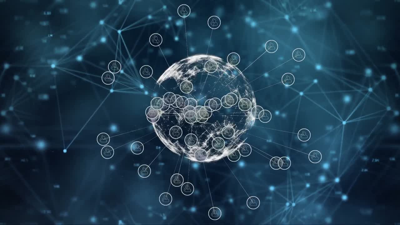 Animation of globe with icons over black background