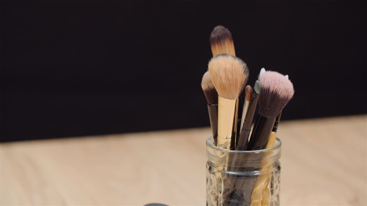 Makeup Brush Set On Table Rotating