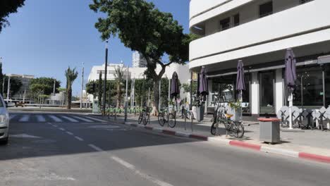closed restaurant and ghostly street near dizengoff center, tel aviv due to coronavirus lockdown