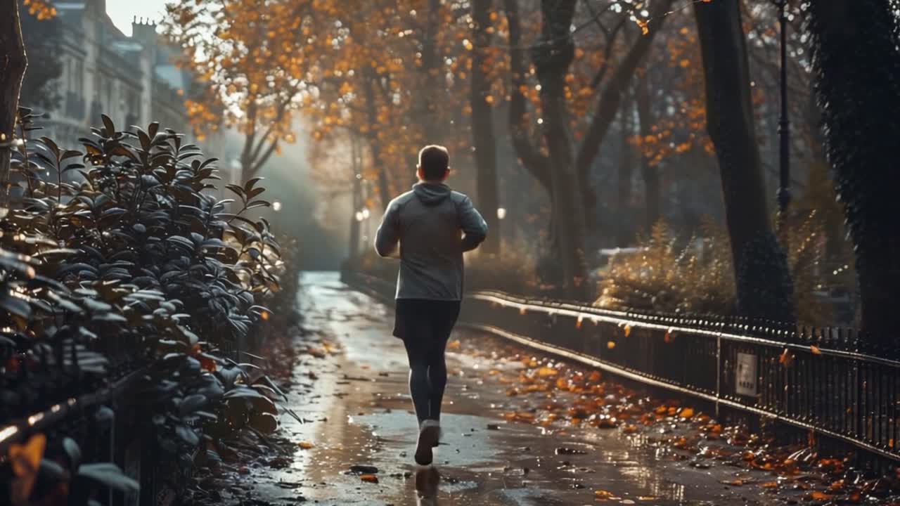 Man running in a park during autumn