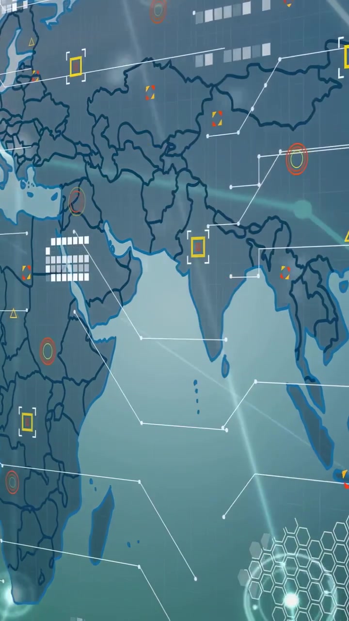 Vertical video: Network web forming map fading over Indian Ocean with pulsing nodes showing links