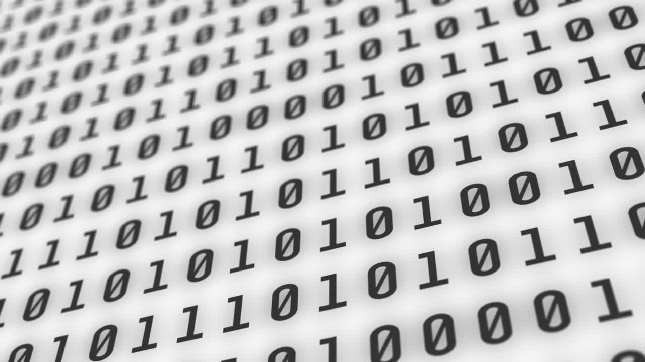 Binary codes with black font color projected on a white screen background