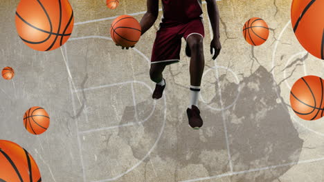 animation of basketball player with balls on basketball court background