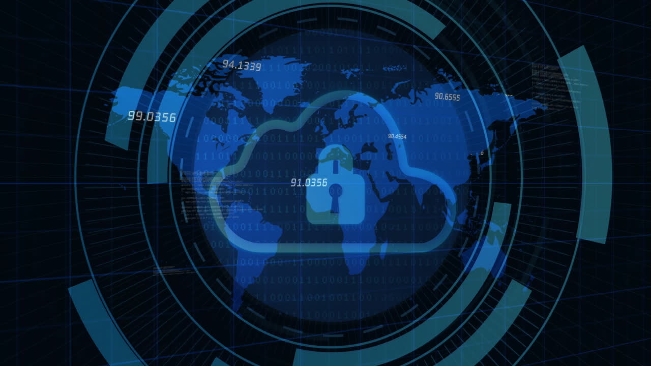 animación del procesamiento de datos a través de escaneo de alcance y mapa del mundo con nube