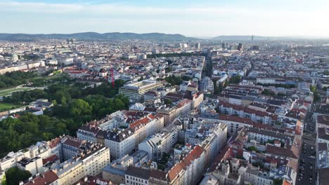 amazing aerial cityscape opening over residential urban area to horizon