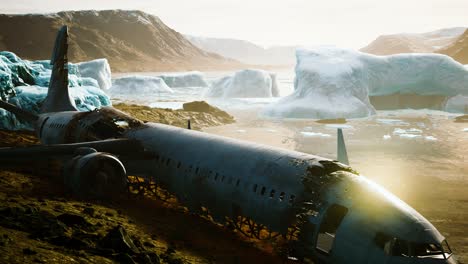 old broken plane on the beach of iceland