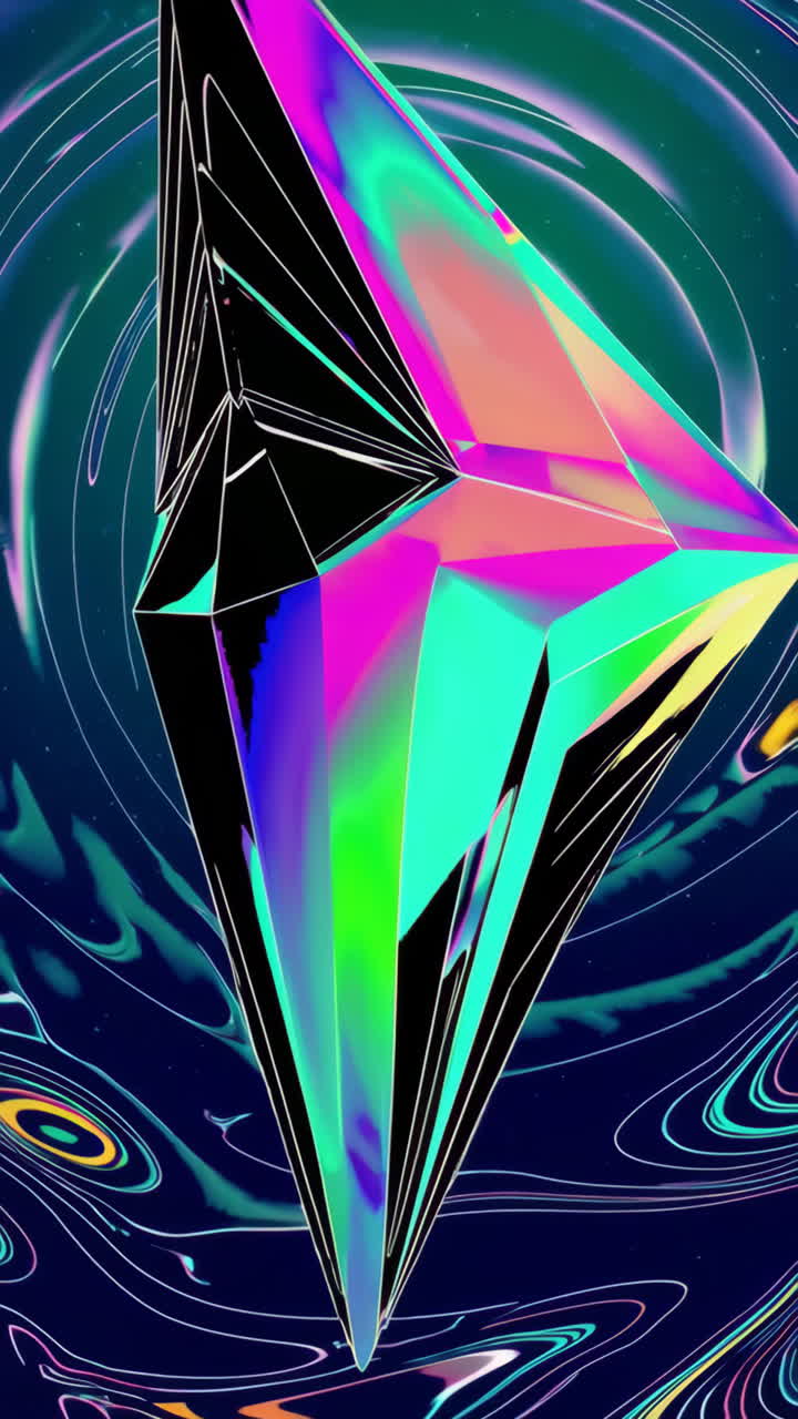 Abstract Neon Geometric Crystal with Swirling Background