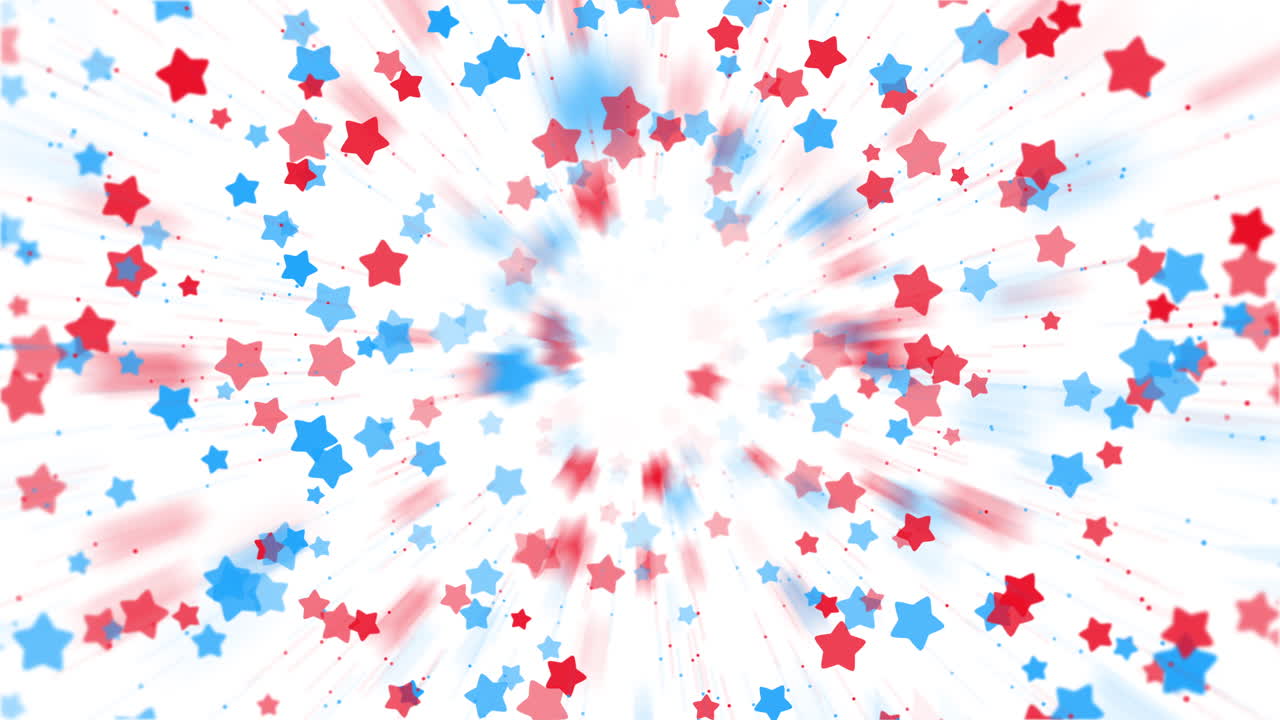 A festive and vibrant star shower in red and blue hues, perfect for American holidays and patriotic celebrations. Looped animation on white background.