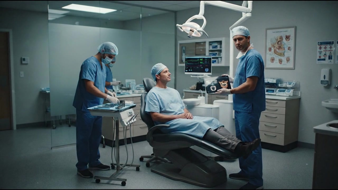 Dentist Consulting with Patient Using Digital Tablet in Clinic