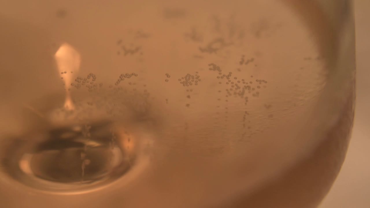 측면 보기, franciacorta rosè brut 스파클링 와인 한 잔의 매크로 샷