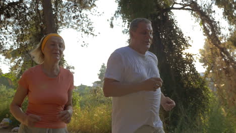 una pareja madura haciendo jogging por la mañana.