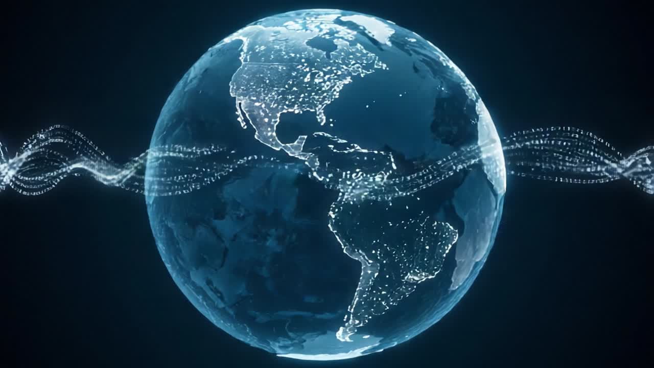 A Stunning Visual Representation of the Earth Surrounded by Dynamic Data Streams Illustrating Connectivity and the Flow of Information Across Continents