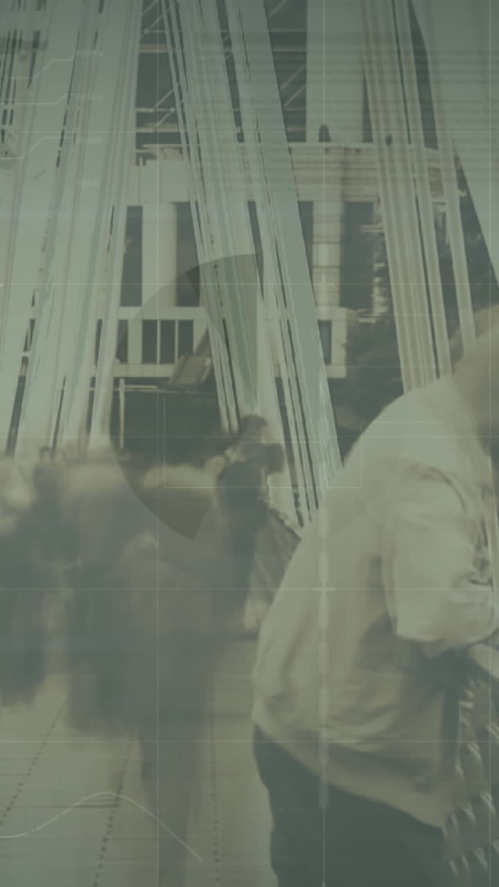 Animation of statistics and data processing over people walking