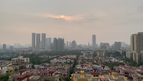 city of thane in india on a cloudy day - aerial drone shot