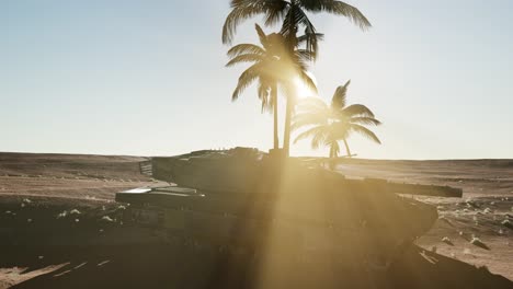 old-rusty-tank-in-the-desert-at-sunset