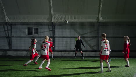 female soccer players training indoors