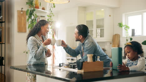 family enjoying breakfast in the kitchen