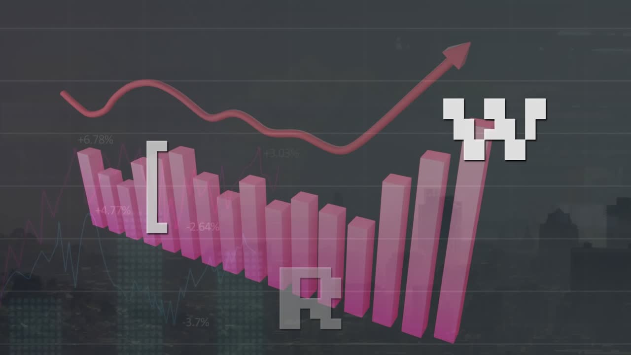 Animation of start text with statistics and data processing over cityscape