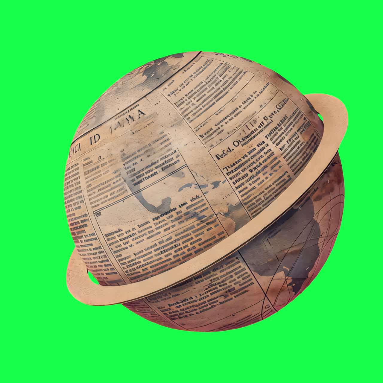Vintage newspaper planet illustration animation, transparent 4K video, green screen