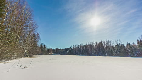 sol saliendo por encima del bosque cubierto de nieve en la temporada de invierno