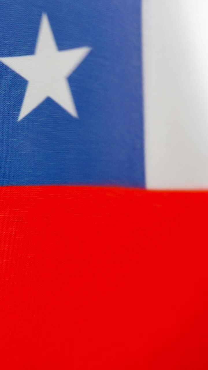 Vertical video of chilean national flag waving by the wind