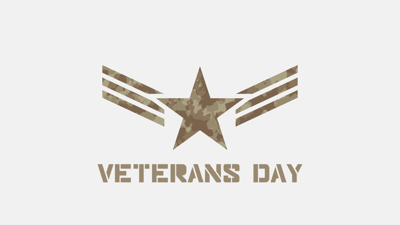 texto de animación día de los veteranos sobre antecedentes militares con sellos y estrellas